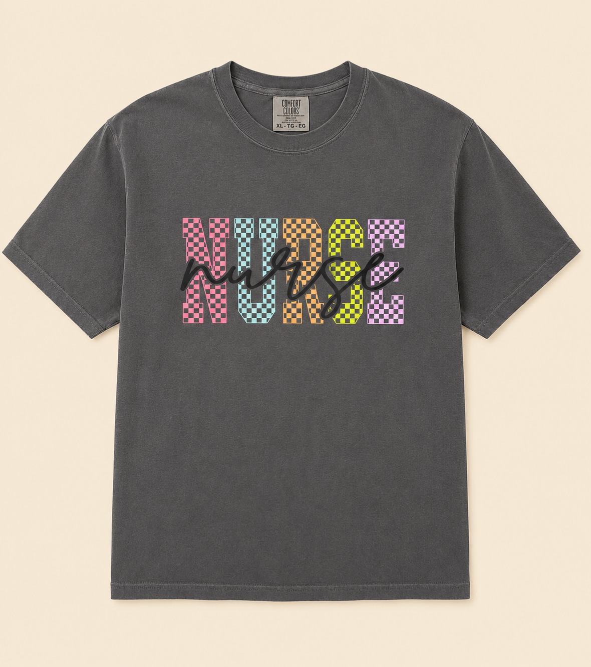 Nurse Checkered Comfort Color Tee